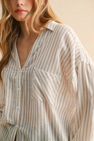 Beige Cotton Button Down