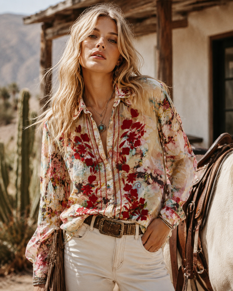 Santa Fe Red Bloom Blouse