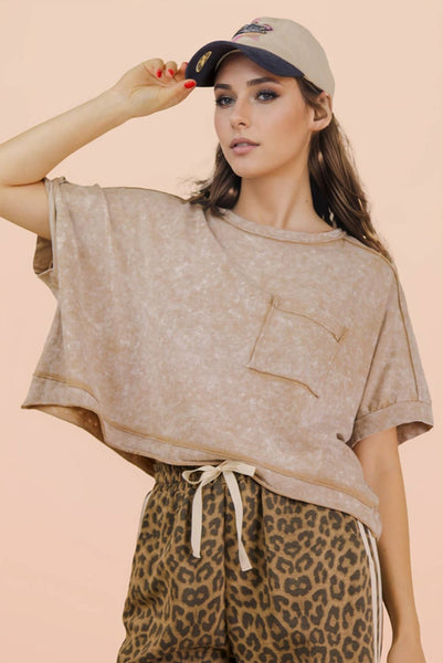 NT11429-Mineral Washed Oversized Crop Comfy Knit Top