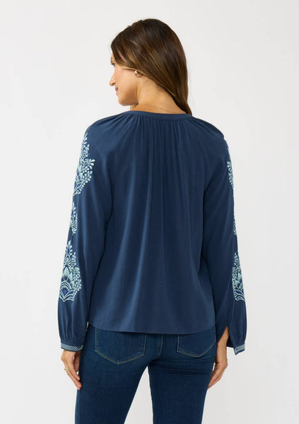 Embroidered Raglan Button Blouse
