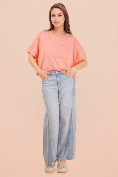 NT11429-Mineral Washed Oversized Crop Comfy Knit Top