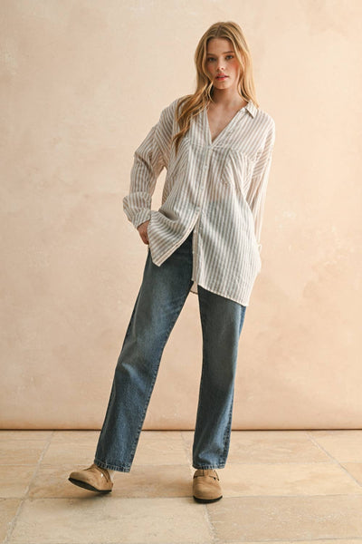 Beige Cotton Button Down