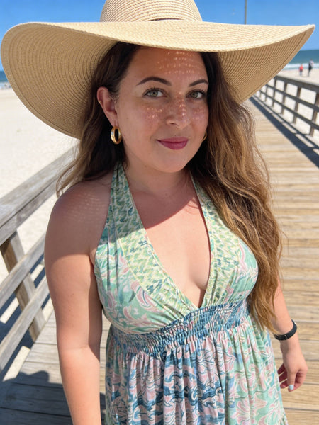 Halter Tiered Bohemian Maxi Silk Dress (green n blue)