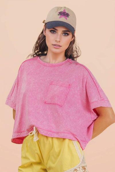 NT11429-Mineral Washed Oversized Crop Comfy Knit Top