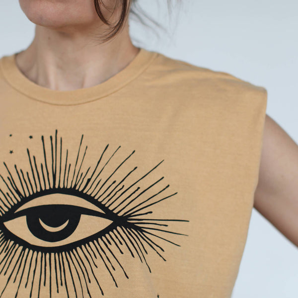 Hex Moon and Stars Cotton Muscle Tank Mustard