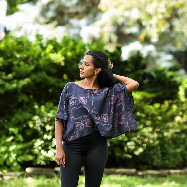 Crop Top: Block Print, Cotton Silk Summer Blouse | Danish