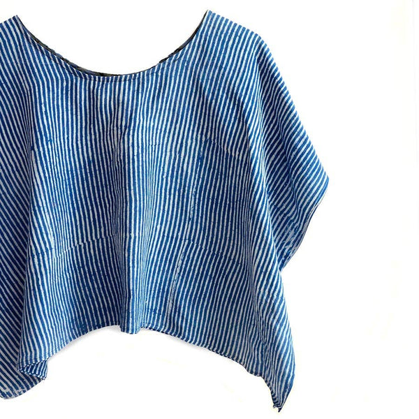 Classic Blue Cotton Silk Croptop Clothing Women - Stripes