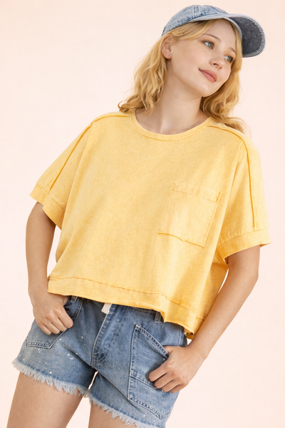 NT11429-Mineral Washed Oversized Crop Comfy Knit Top