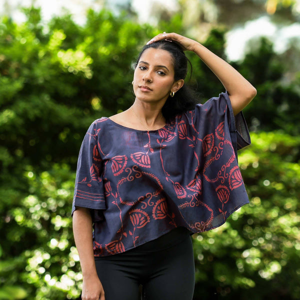 Crop Top: Block Print, Cotton Silk Summer Blouse | Danish