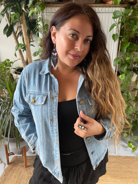 Embroidered Chenille Sunset Denim fringe Jacket