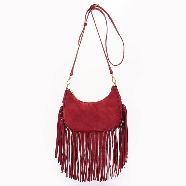 Fringe Trimmed Faux Suede Crossbody Bag