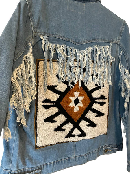 Embellished chenille embroidered Denim fringe jacket