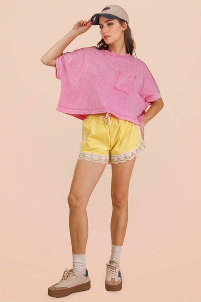 NT11429-Mineral Washed Oversized Crop Comfy Knit Top