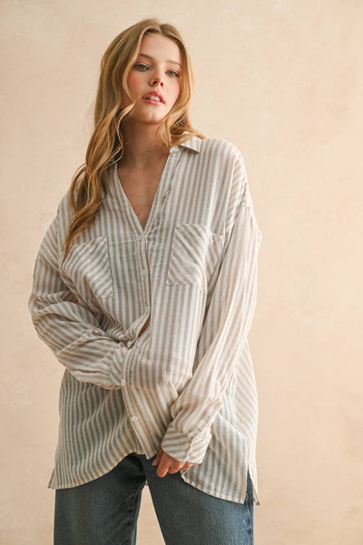 Beige Cotton Button Down