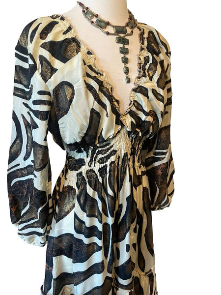 Long sleeve Bohemian Tiered Maxi Silk Dress