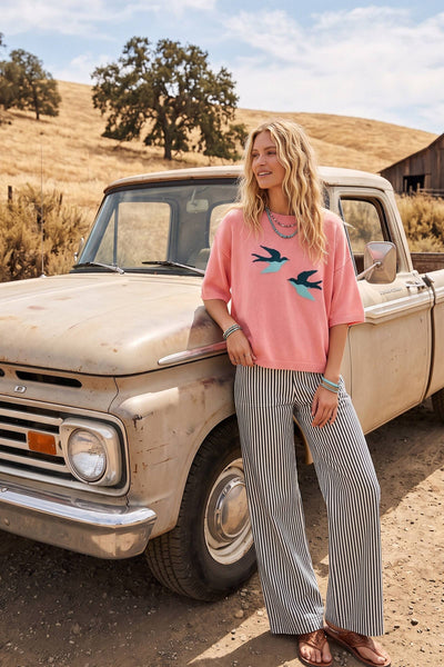 Bird Graphic Lightweight Sweater Top