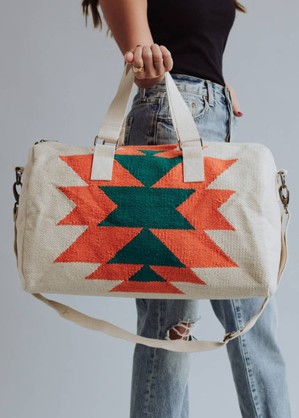 Beige, Orange & Green Aztec Duffel