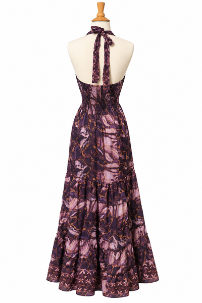 Halter Tiered Bohemian Maxi Silk Dress (purple)