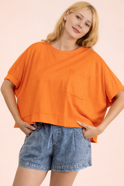 NT11429-Mineral Washed Oversized Crop Comfy Knit Top