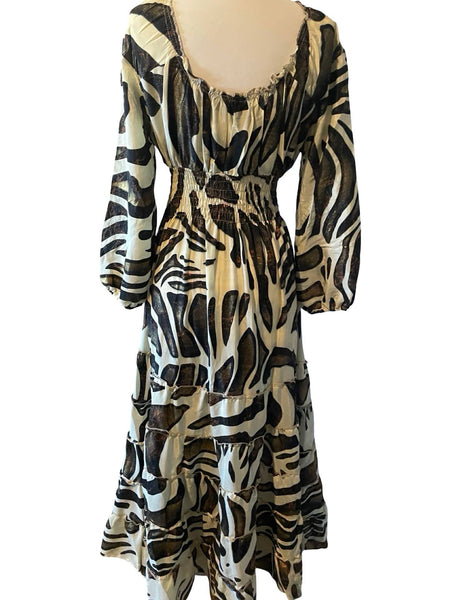 Long sleeve Bohemian Tiered Maxi Silk Dress
