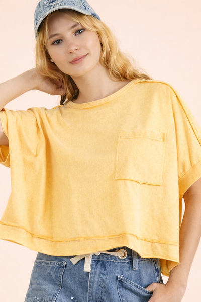 NT11429-Mineral Washed Oversized Crop Comfy Knit Top