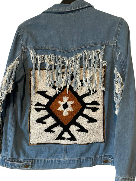 Embellished chenille embroidered Denim fringe jacket