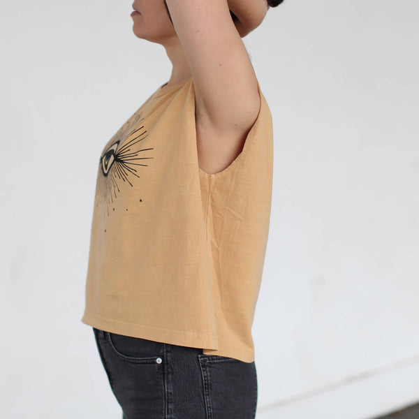 Hex Moon and Stars Cotton Muscle Tank Mustard