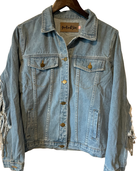 Embroidered Chenille Sunset Denim fringe Jacket