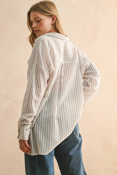 Beige Cotton Button Down