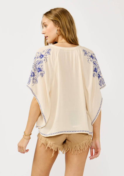 Embroidered Floral V-Neck Stitch Top