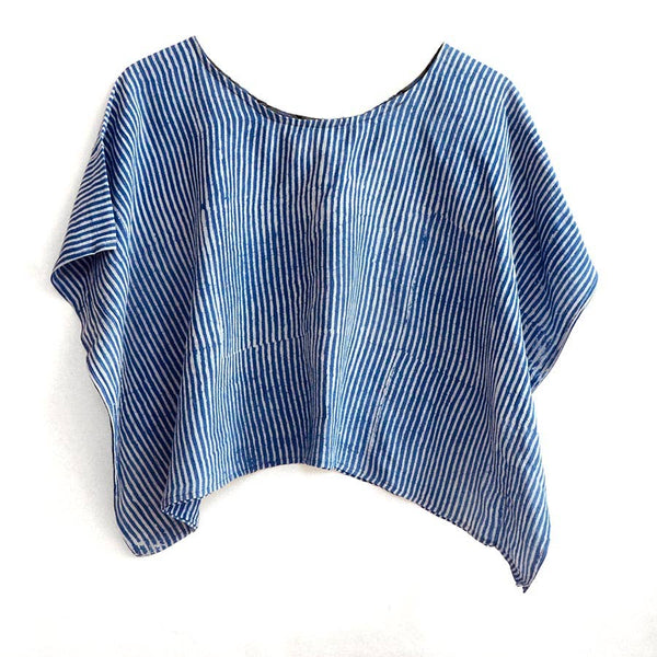 Classic Blue Cotton Silk Croptop Clothing Women - Stripes