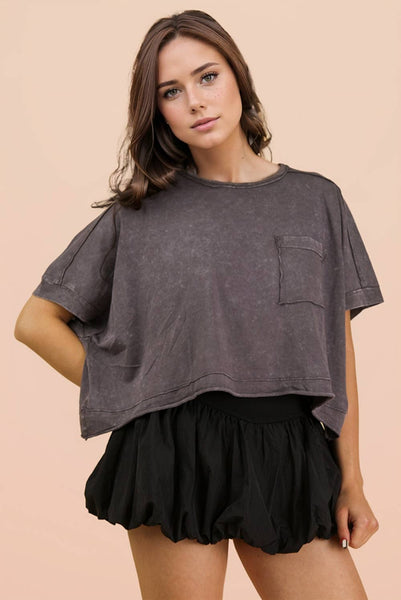 NT11429-Mineral Washed Oversized Crop Comfy Knit Top