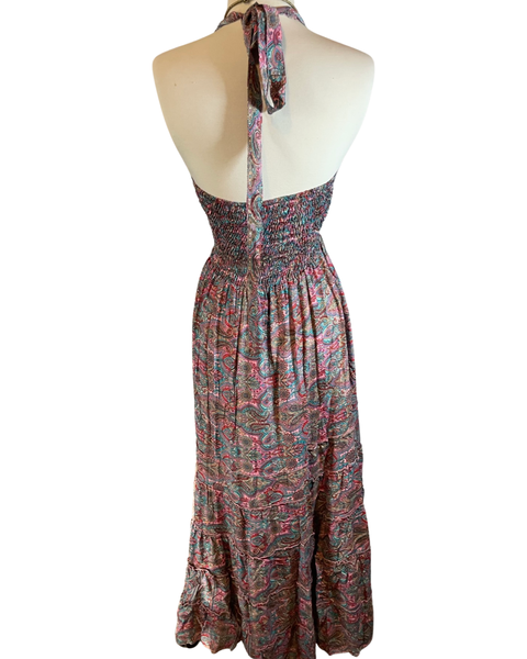 Halter Tiered Bohemian Maxi Silk Dress (Light Pink)