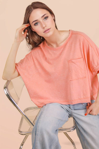 NT11429-Mineral Washed Oversized Crop Comfy Knit Top