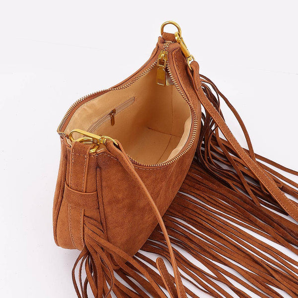 Fringe Trimmed Faux Suede Crossbody Bag
