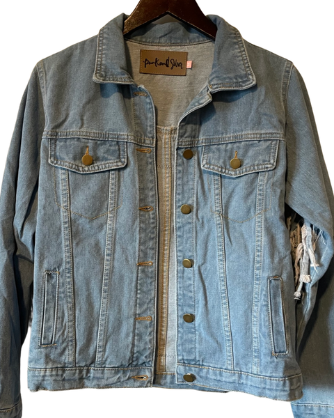 Embellished chenille embroidered Denim fringe jacket