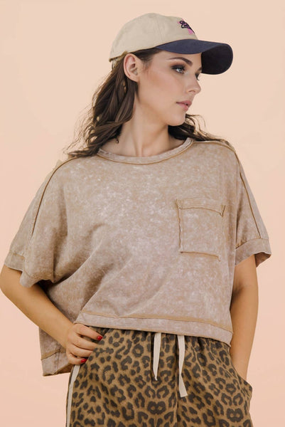 NT11429-Mineral Washed Oversized Crop Comfy Knit Top