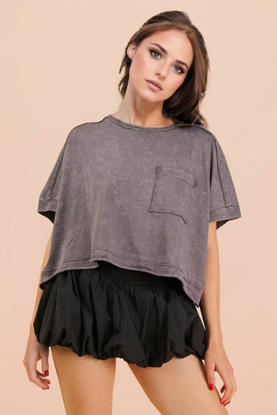 NT11429-Mineral Washed Oversized Crop Comfy Knit Top