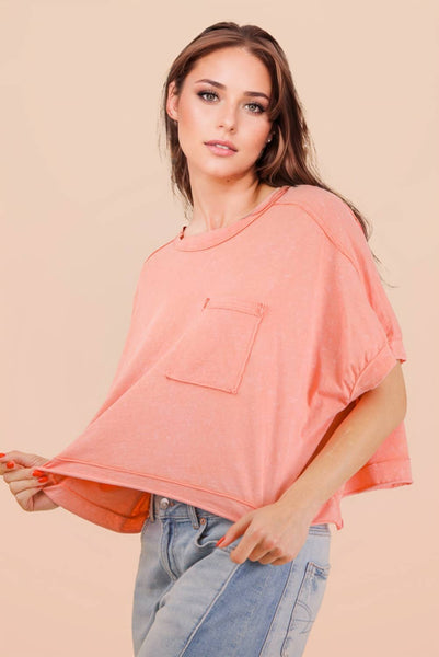 NT11429-Mineral Washed Oversized Crop Comfy Knit Top