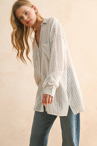 Beige Cotton Button Down