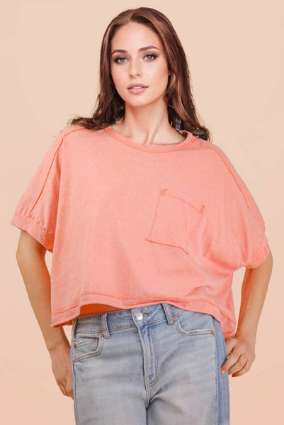 NT11429-Mineral Washed Oversized Crop Comfy Knit Top