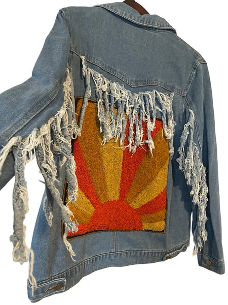 Embroidered Chenille Sunset Denim fringe Jacket
