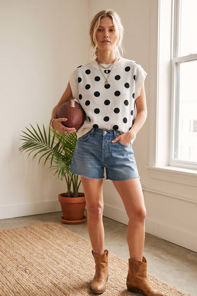 Polka Dot Sleeveless Knit Top