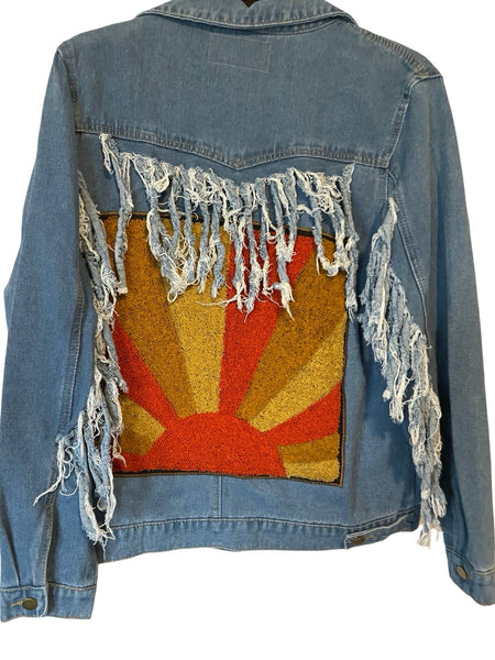 Embroidered Chenille Sunset Denim fringe Jacket