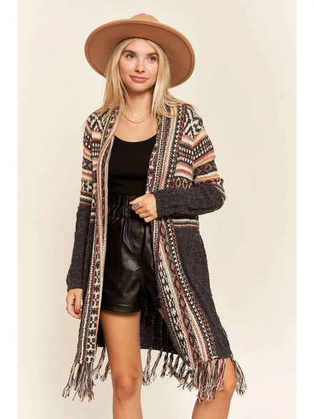 Grey Aztec Fringe Cardi