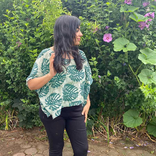 BlockPrint Tropical Monstera Plant Dye Women Crop Top- Patta