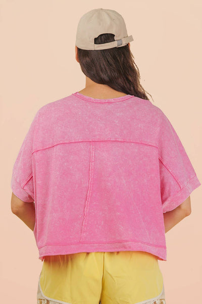 NT11429-Mineral Washed Oversized Crop Comfy Knit Top