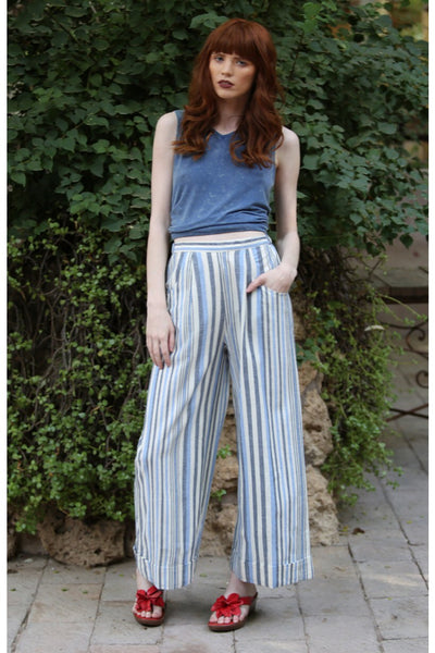 Stripped Wide Leg Cotton Pants