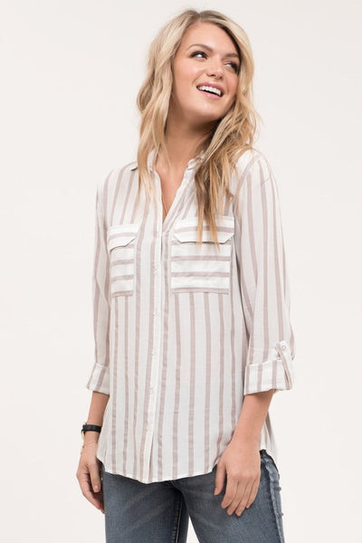Mocha + Stripes Button Down
