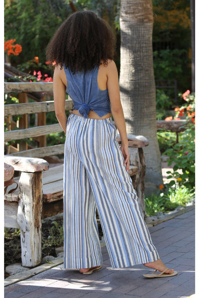 Stripped Wide Leg Cotton Pants